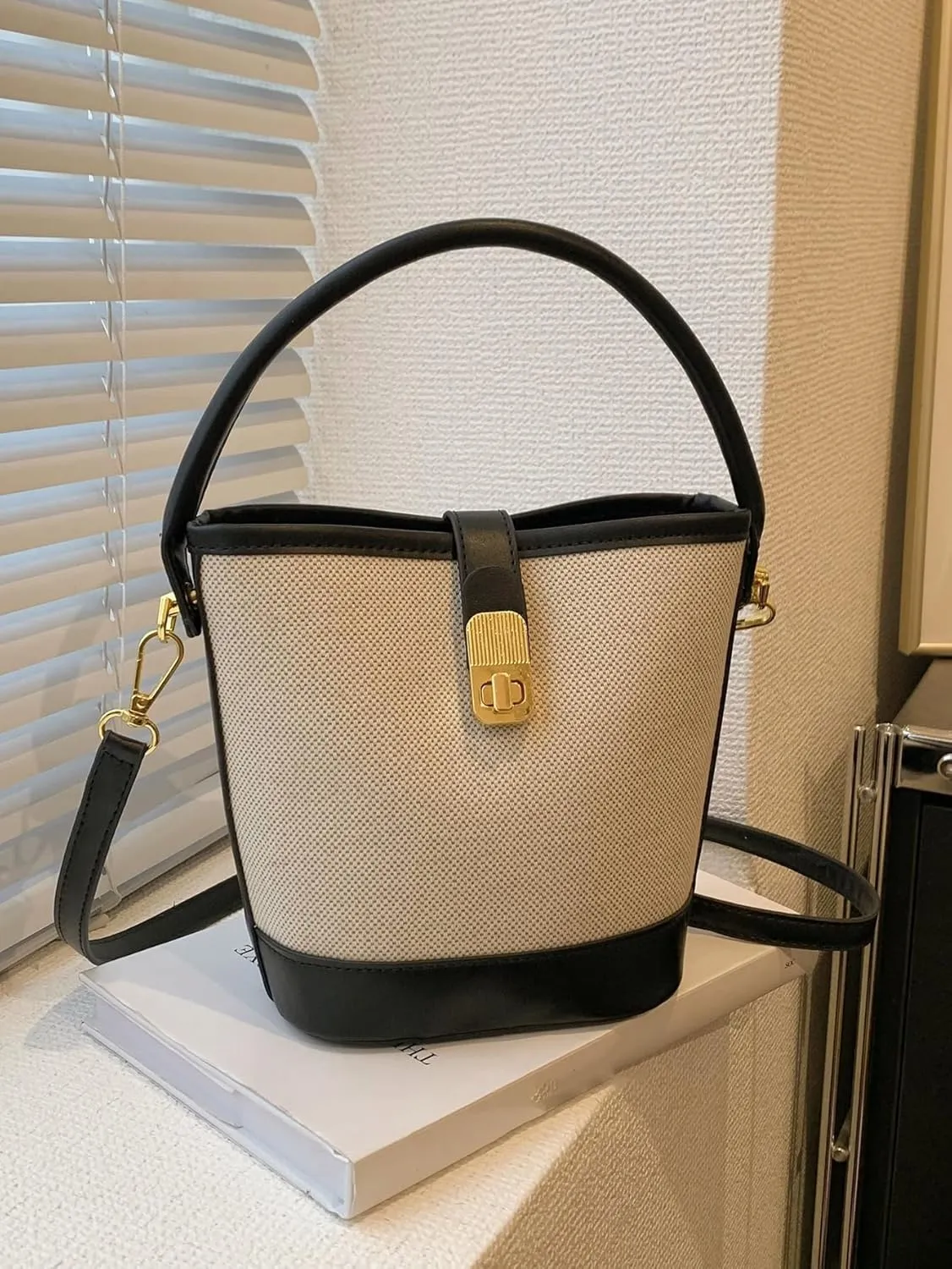 Women's Bucket Bag Leather Contrast Top Handle Crossbody Bag Versatile Shoulder Handbags Multicolor One-Size