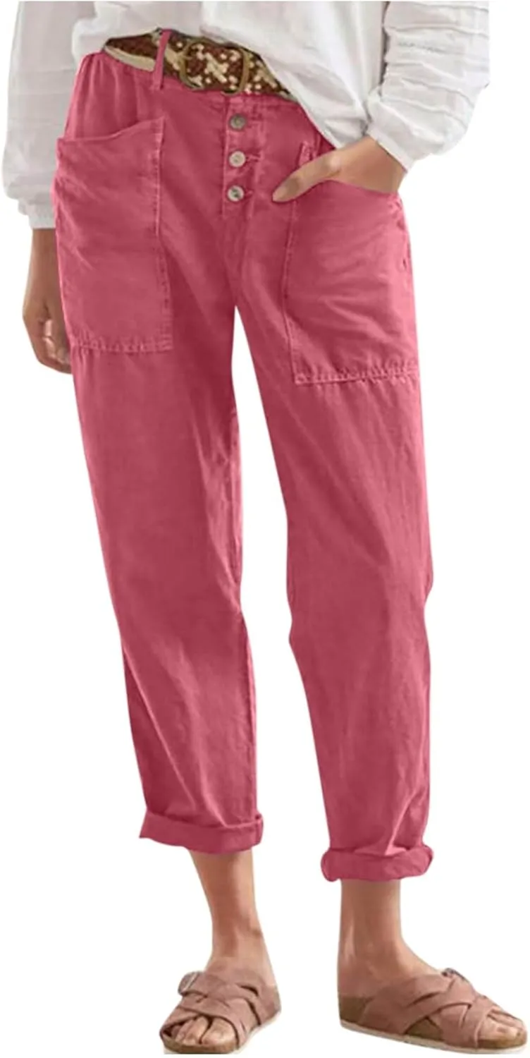 Women's Capri Summer Casual Cropped Lounge Pants Loose Soft Workout Drawstring Baggy Trousers Pants with Pockets
