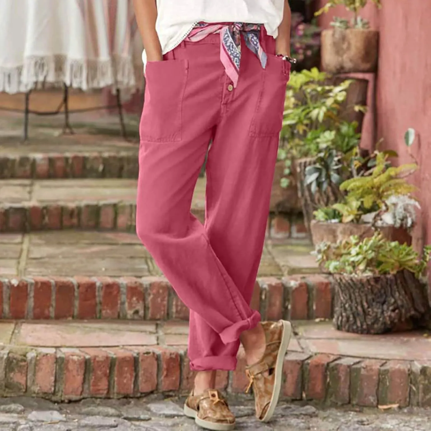 Women's Capri Summer Casual Cropped Lounge Pants Loose Soft Workout Drawstring Baggy Trousers Pants with Pockets