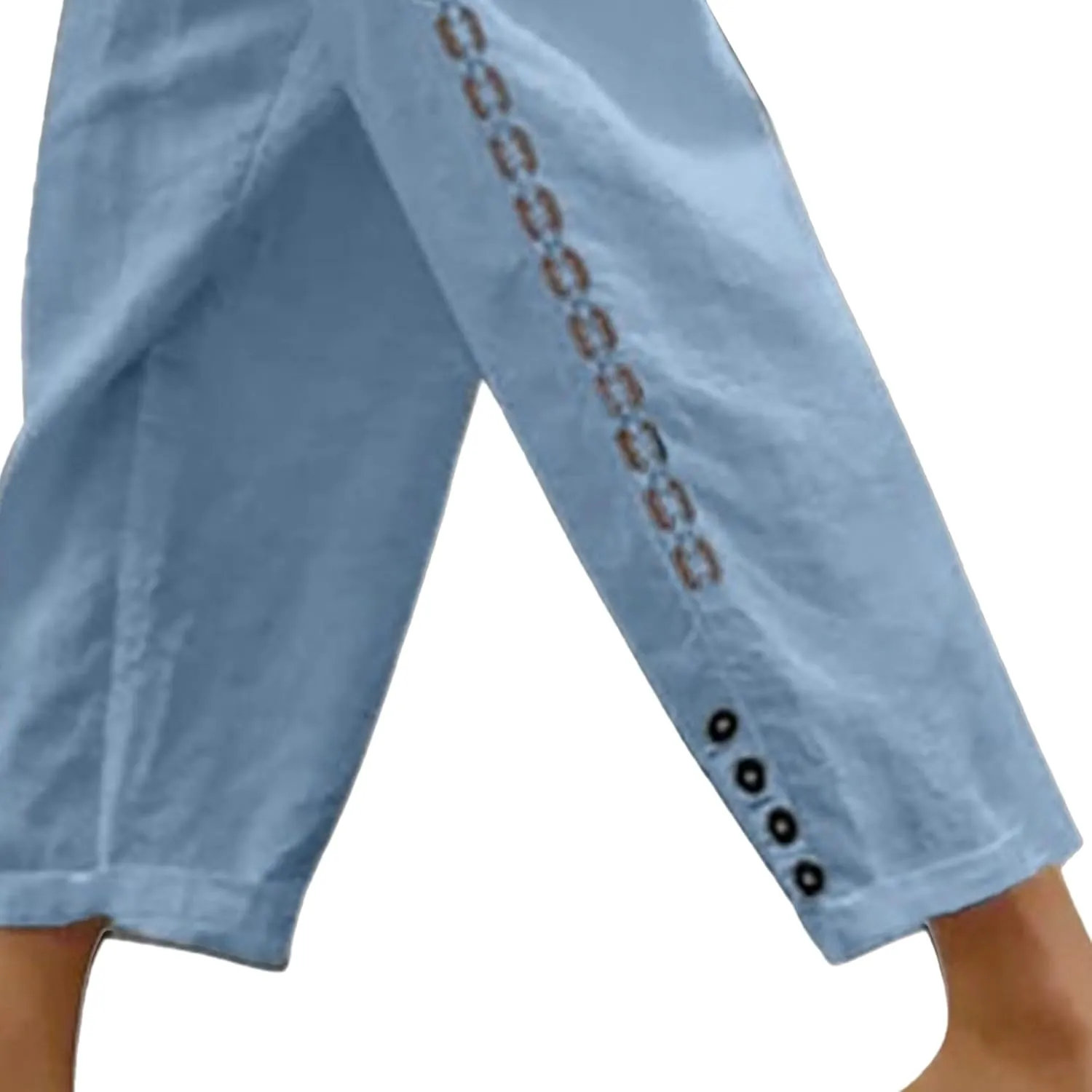 Women's Casual Pants 2025 New Summer Cotton Linen Slim Elegant Straight Pants Splicing Solid Color Nine Point Trousers