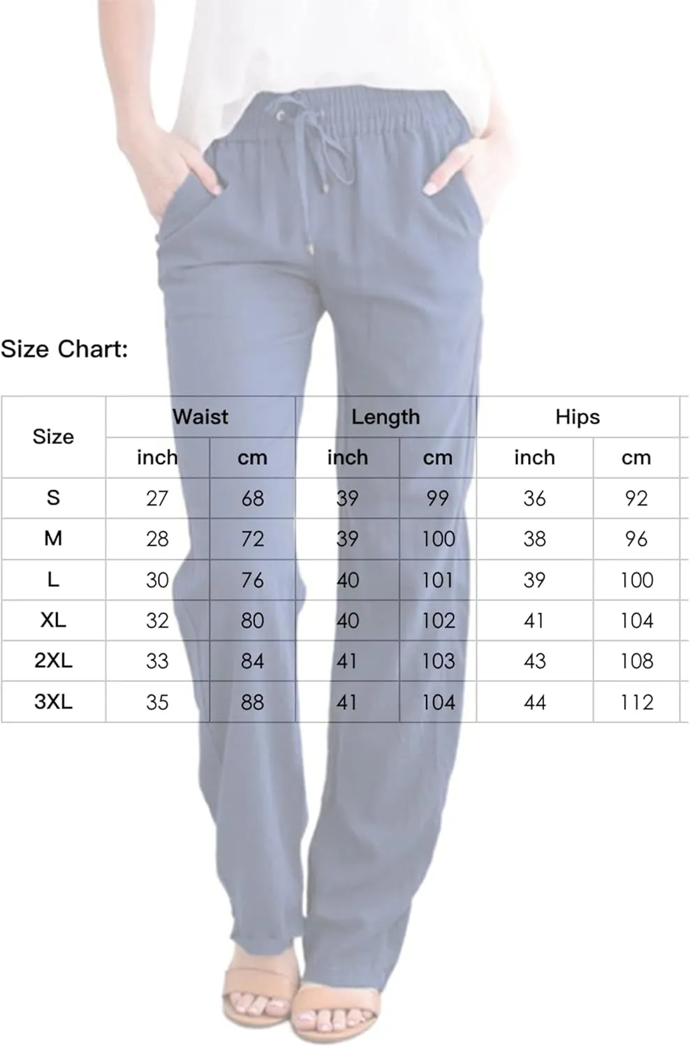 Womens Casual Soft Linen High Waist Pants Drawstring Loose Fit Spring Summer Pants Trousers with Side Pockets