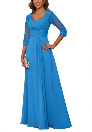 Women's Chiffon Mother of The Bride Dresses for Wedding with Sleeves 2025 Lace Applique Evening Gowns