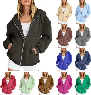 Womens Cute Hoodies Lightweight Zip Up Hooded Sweatshirt Casual Drawstring Hoodie with Pockets