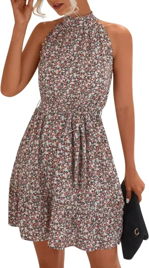Women's Dresses 2024 Summer Mini Dress Casual Ruffle Sleeveless Button Down V Neck Loose Tunic Dress Sundresses