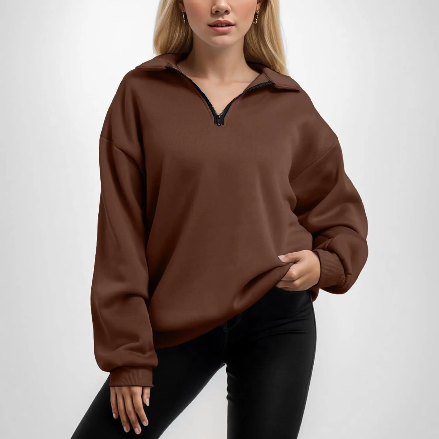 Womens Half Zip Sweatshirts Oversized Plain Trendy Long Sleeve Quarter Zip Pullover Hoodies 2024 Fall Outfits