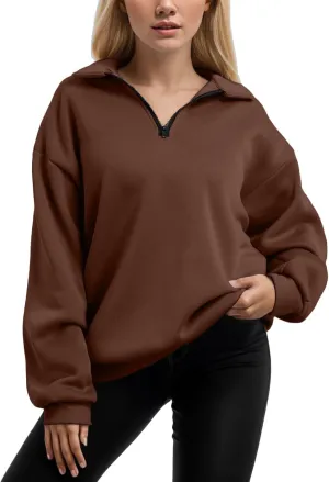 Womens Half Zip Sweatshirts Oversized Plain Trendy Long Sleeve Quarter Zip Pullover Hoodies 2024 Fall Outfits