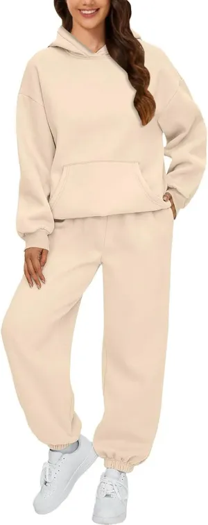 Womens Hoodie 2 Piece Set Trendy Oversized Baggy Lounge Y2K Sweatsuit Sets Casual Solid Color Loose Fit Tracksuit Set