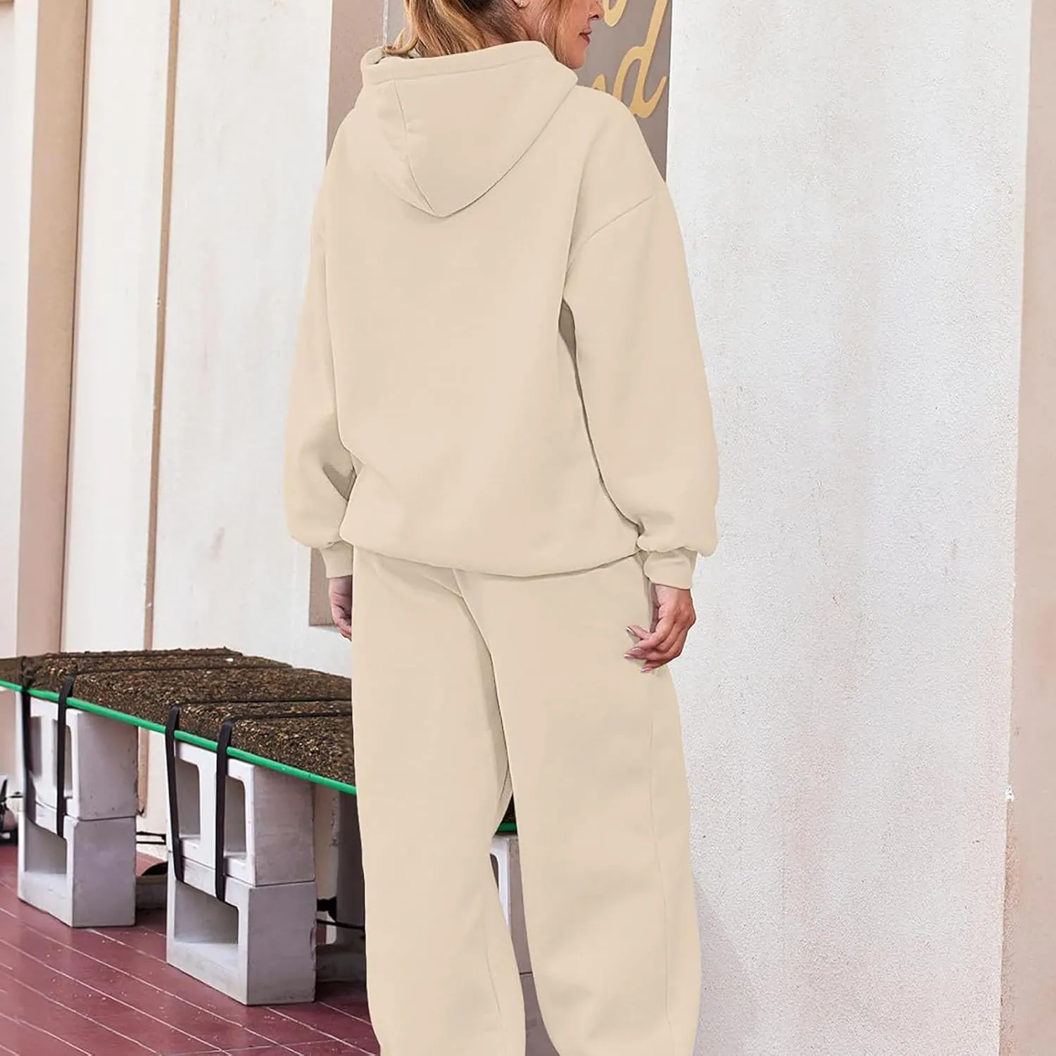 Womens Hoodie 2 Piece Set Trendy Oversized Baggy Lounge Y2K Sweatsuit Sets Casual Solid Color Loose Fit Tracksuit Set