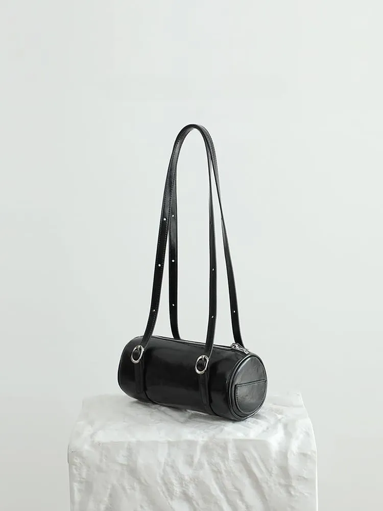 Women's Leather Handbag Shoulder Underarm Bag Cylindrical Bowling Bag Vintage Versatile Stylish Chic Large Capacity
