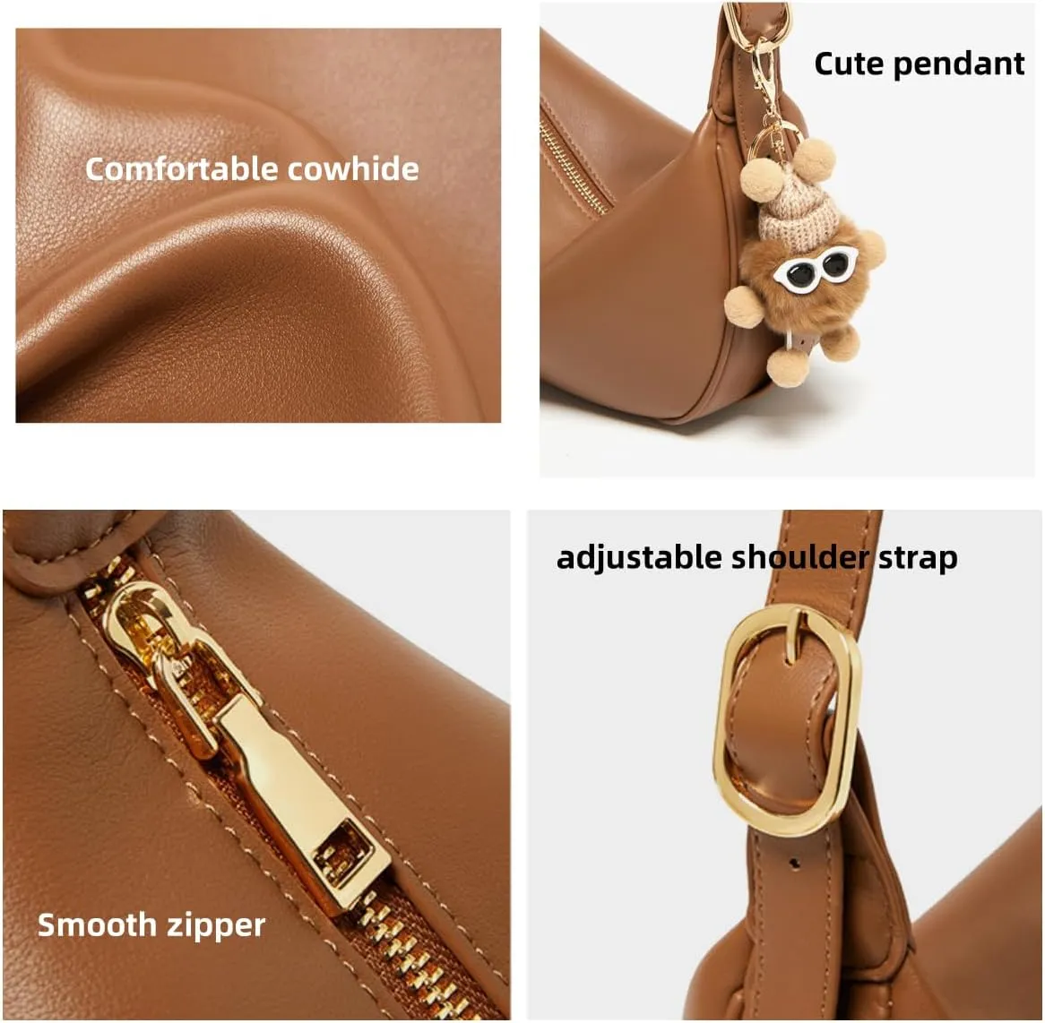 Women's Leather Shoulder Crossbody Bag Handbag Clutch Crecent Underarm Armpit Dumpling Pillow Bag Versatile Stylish Casual