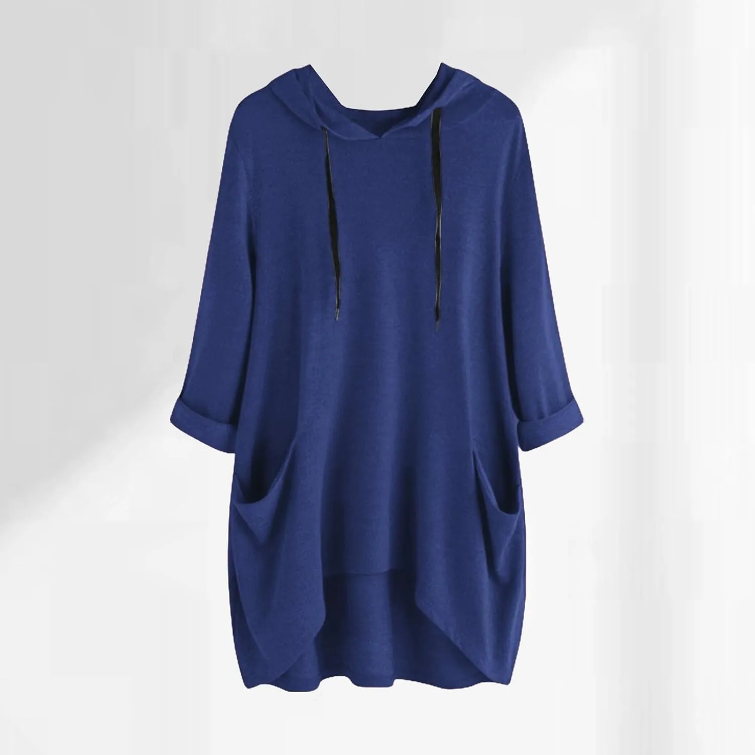 Women's Long Pattern Hooded Sweatshirt Oversized Solid Color Texture Pullover Tops Trendy Lightweight Loose Fit Dress