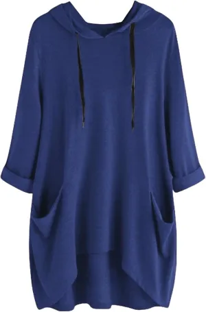 Women's Long Pattern Hooded Sweatshirt Oversized Solid Color Texture Pullover Tops Trendy Lightweight Loose Fit Dress