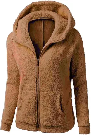 Womens Long Sleeve Zip Up Fuzzy Hoodie Trendy Thermal Jackets with Pockets Casual Sherpa Fleece Lined Lapel Outwears