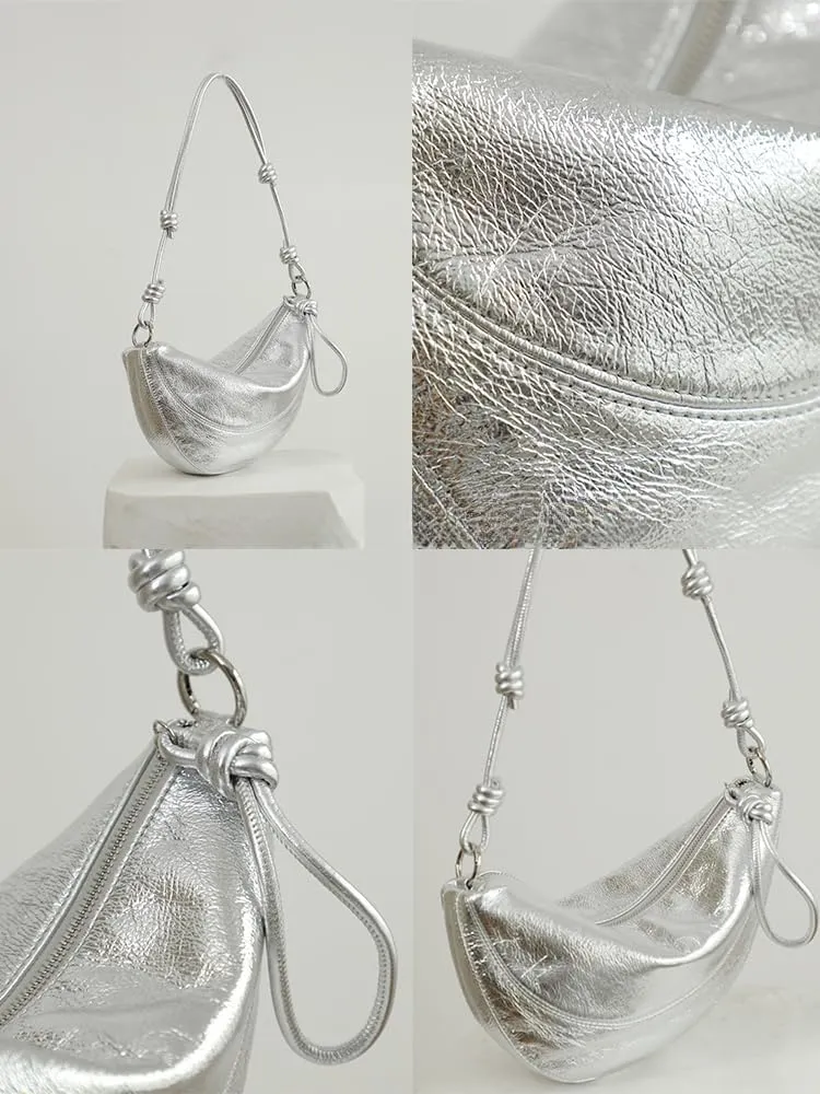 Women's Oil Wax Cowhide Knot Shoulder Crossbody Underarm Bag Handbag Hobo Vintage Clutch Versatile Chic Stylish Casual