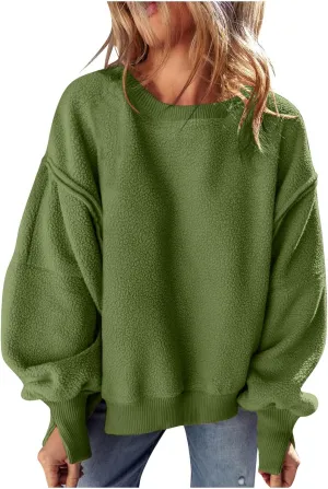 Women's Oversized Crewneck Sweatshirts Trendy Long Sleeve Fleece Pullover Fall Fashion Tops Comfort Winter Clothes
