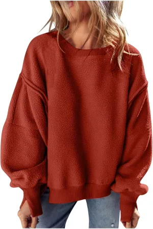 Women's Oversized Crewneck Sweatshirts Trendy Long Sleeve Fleece Pullover Fall Fashion Tops Comfort Winter Clothes