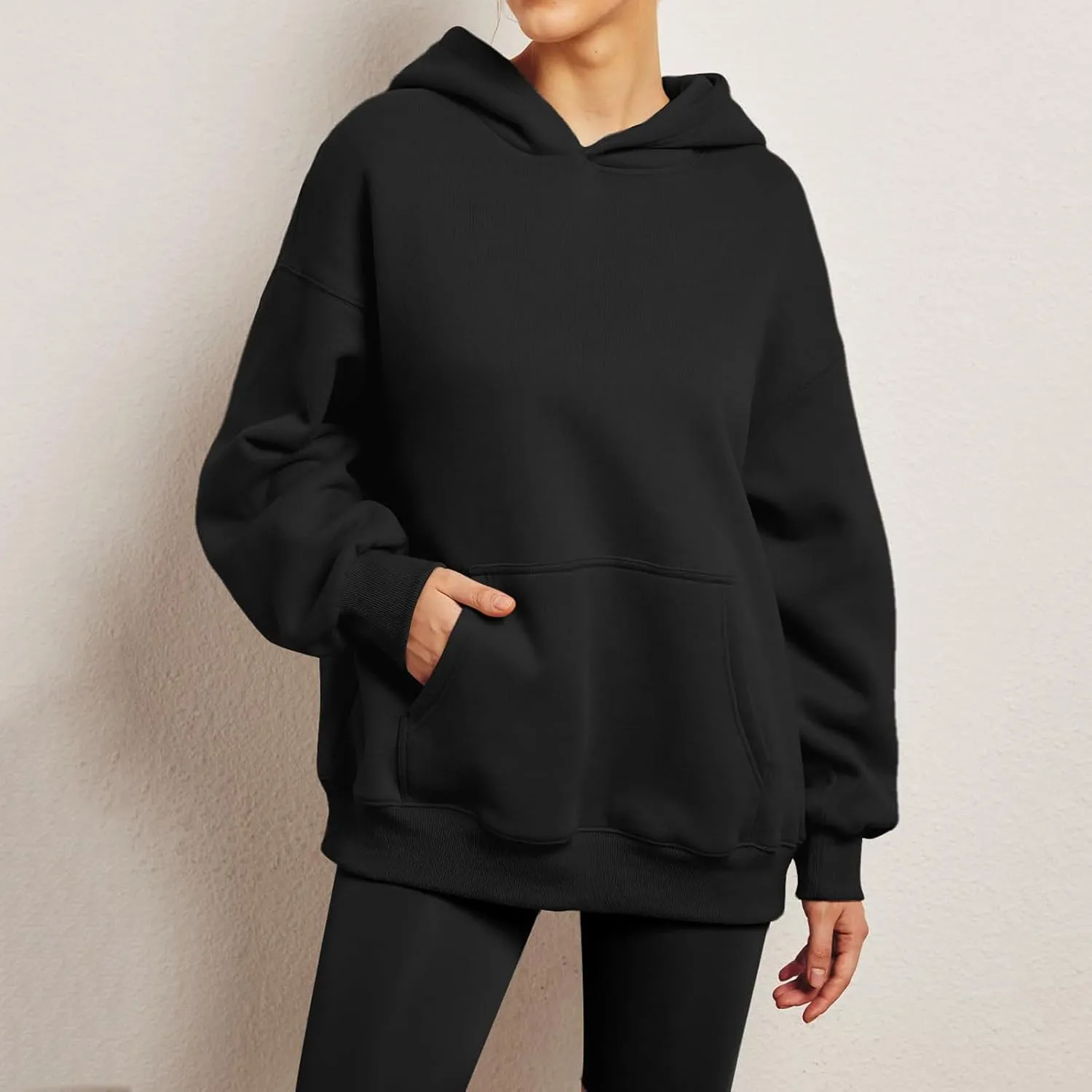 Womens Oversized Hoodie Long Sleeve Drop Shoulder Baggy Sweatshirts Lightweight Pullover Tops Fall Outfits w/Pockets