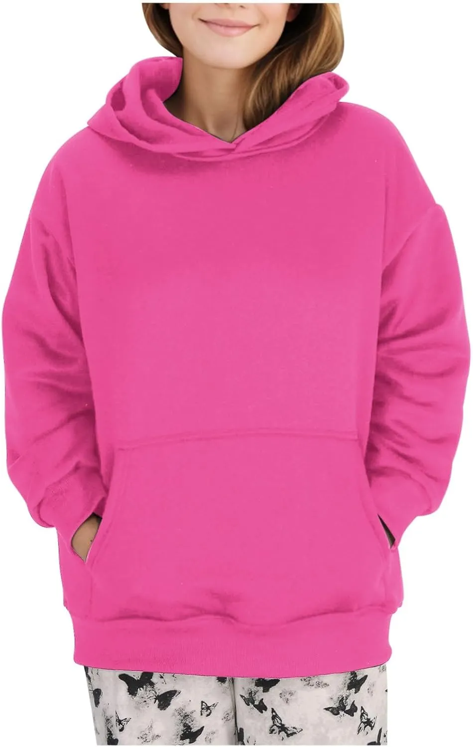 Women's Oversized Hoodies Long Sleeve Simple Solid Color Hooded Pullover Trendy Fleece Sweatshirts with Pocket