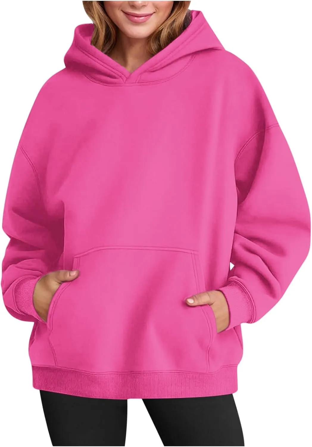 Women's Oversized Hoodies Long Sleeve Simple Solid Color Hooded Pullover Trendy Fleece Sweatshirts with Pocket