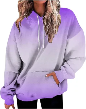 Women's Oversized Hoodies Plus Size Gradient Color Fall Tops Drawstring Trendy Pullover Tees Loose Preppy Clothes
