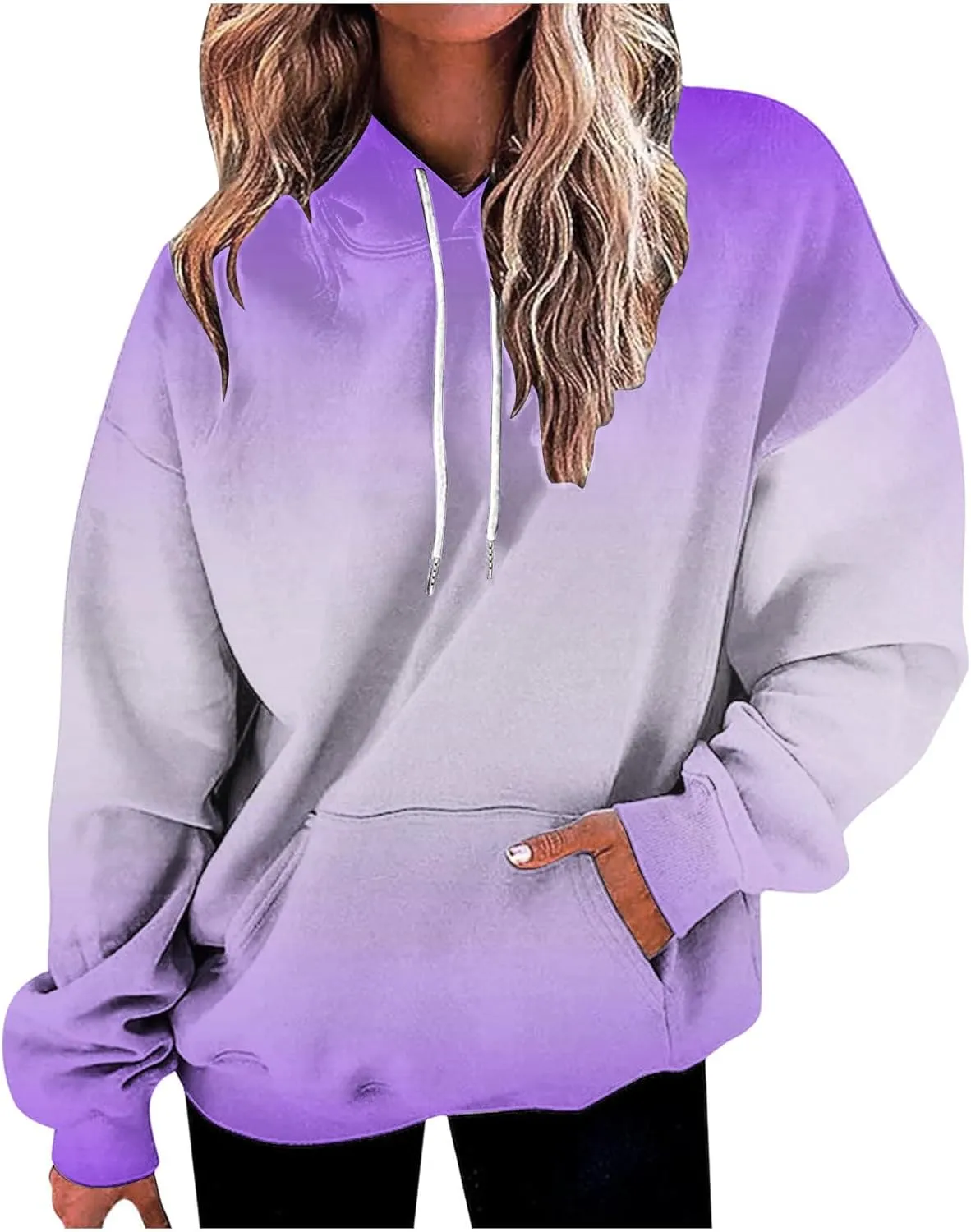 Women's Oversized Hoodies Plus Size Gradient Color Fall Tops Drawstring Trendy Pullover Tees Loose Preppy Clothes