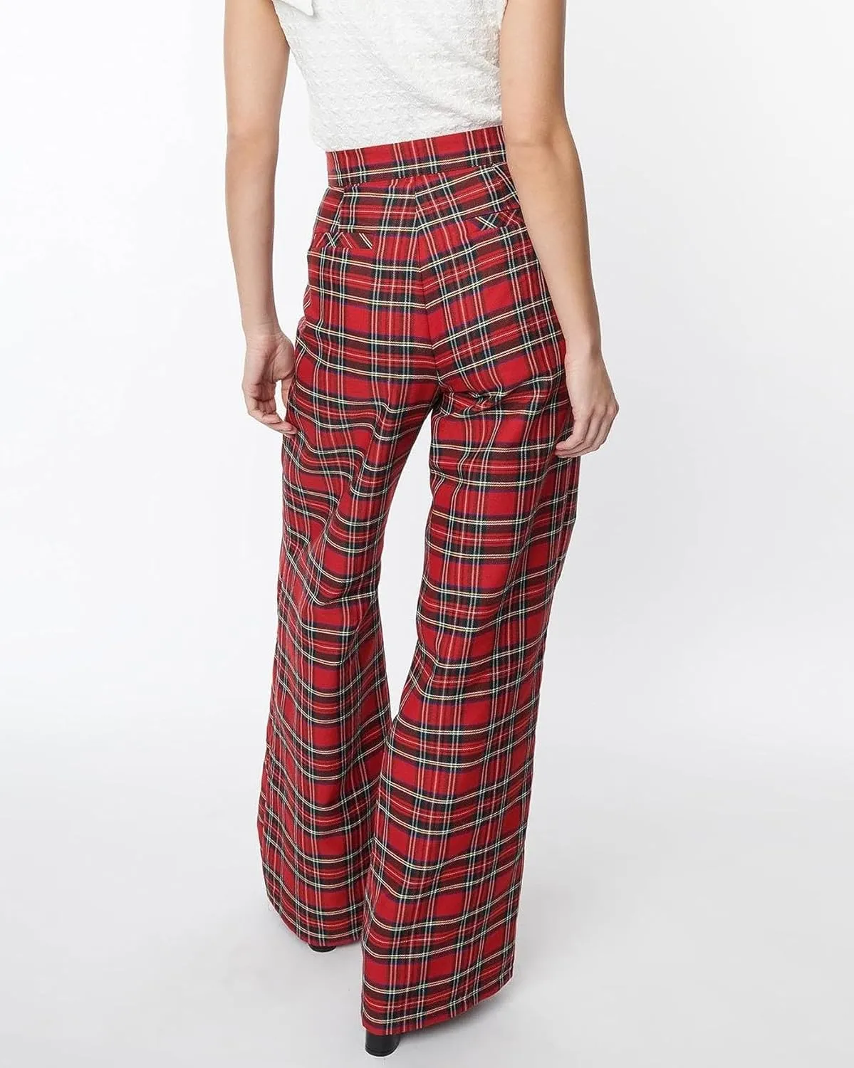 Women's Plaid Wide Leg Trousers High Waist Tartan Loose Pants Casual Y2k Long Palazzo Pant