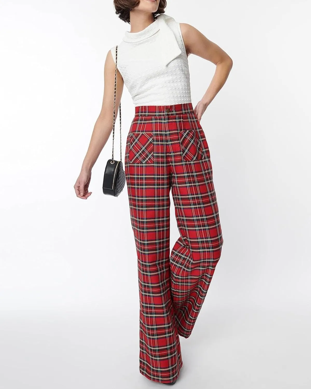 Women's Plaid Wide Leg Trousers High Waist Tartan Loose Pants Casual Y2k Long Palazzo Pant