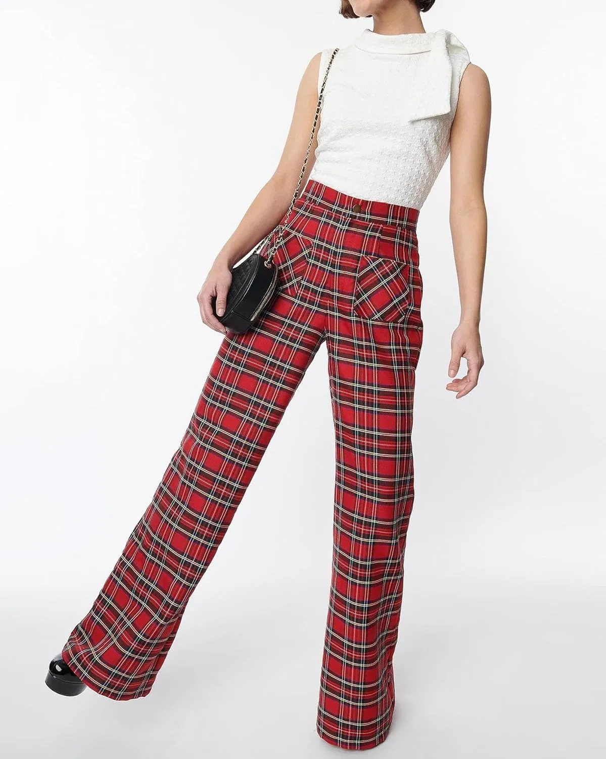 Women's Plaid Wide Leg Trousers High Waist Tartan Loose Pants Casual Y2k Long Palazzo Pant
