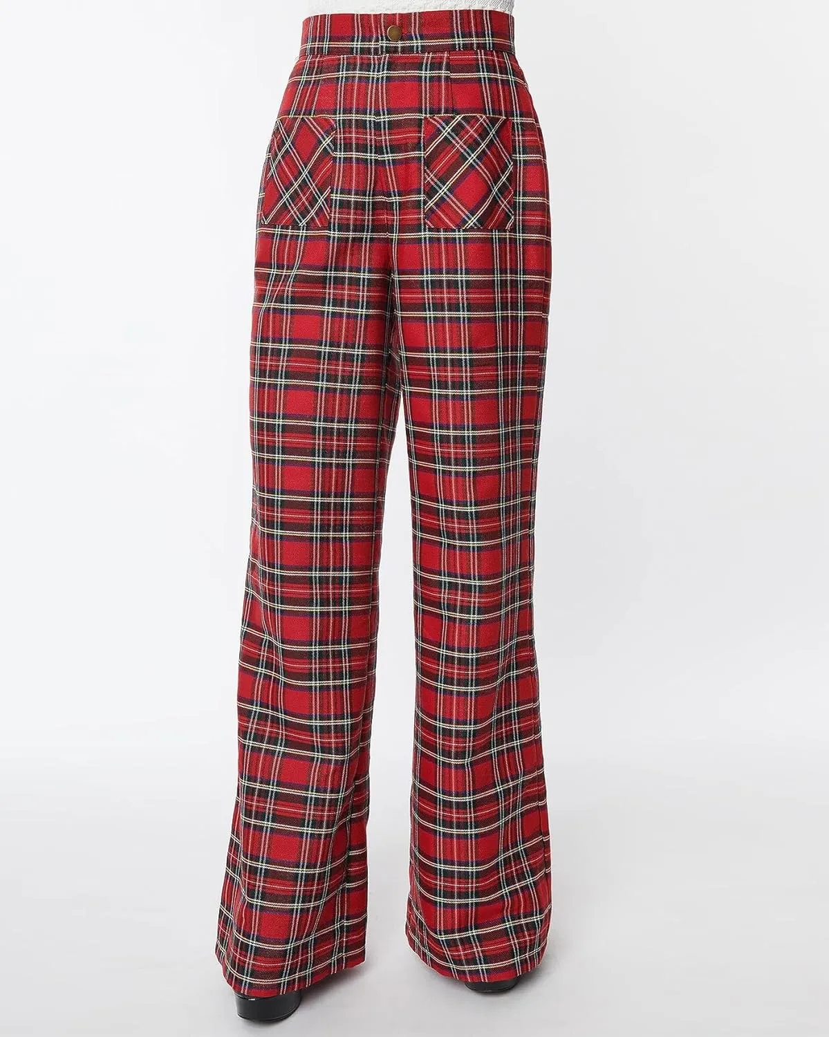 Women's Plaid Wide Leg Trousers High Waist Tartan Loose Pants Casual Y2k Long Palazzo Pant