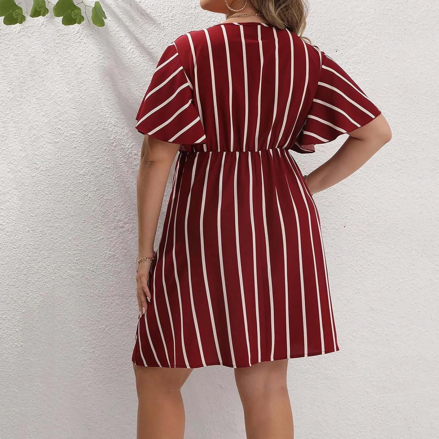 Women's Plus Size Dress Striped Print Wrap V Neck Short Sleeve A Line Dresses Summer Casual Tunic Fashion Dress