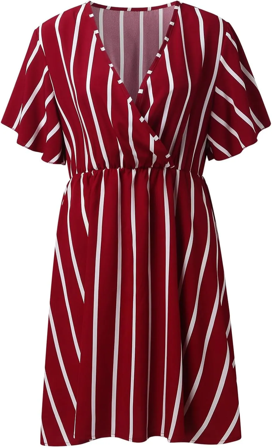 Women's Plus Size Dress Striped Print Wrap V Neck Short Sleeve A Line Dresses Summer Casual Tunic Fashion Dress