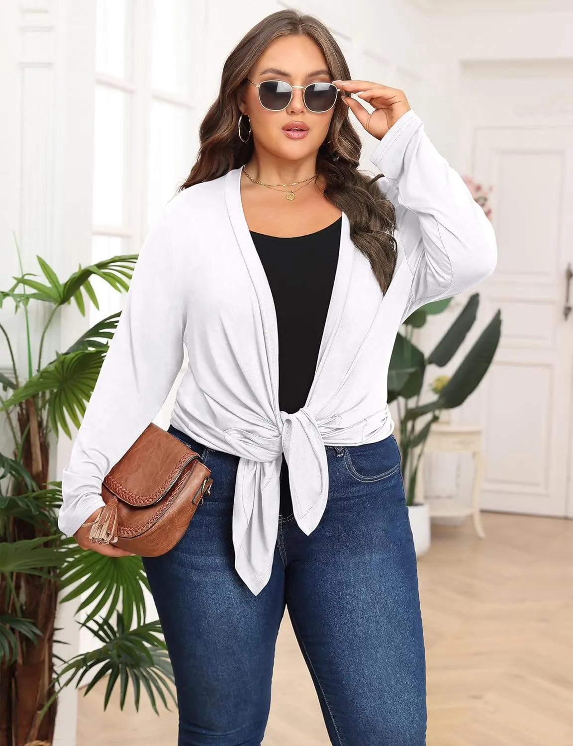 Women's Plus Size Lightweight Long Sleeve Casual Soft Open Front Cardigan Cover ups with Pockets