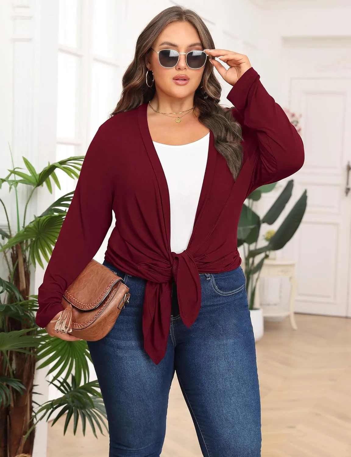 Women's Plus Size Lightweight Long Sleeve Casual Soft Open Front Cardigan Cover ups with Pockets