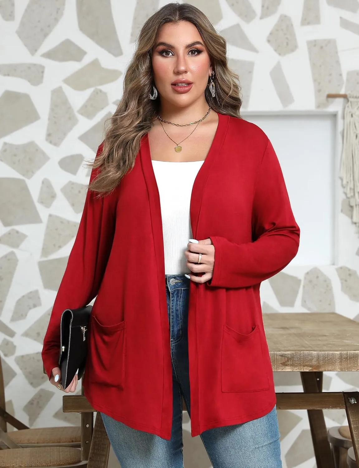 Women's Plus Size Lightweight Long Sleeve Casual Soft Open Front Cardigan Cover ups with Pockets