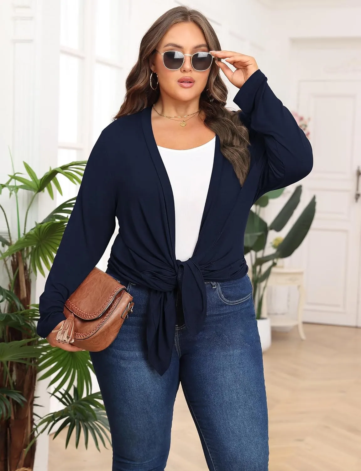 Women's Plus Size Lightweight Long Sleeve Casual Soft Open Front Cardigan Cover ups with Pockets