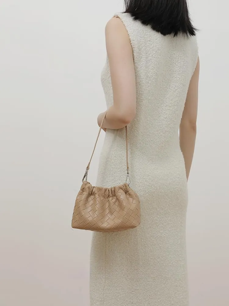 Women's Retro Genuine Leather Chain Ball Woven Shoulder Crossbody Underarm Bag Clutch Cloud Dumpling Handbag Versatile Hobo