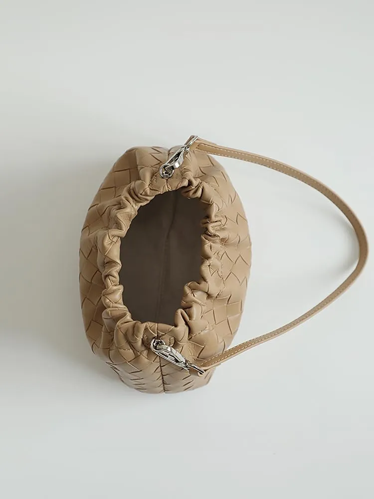 Women's Retro Genuine Leather Chain Ball Woven Shoulder Crossbody Underarm Bag Clutch Cloud Dumpling Handbag Versatile Hobo