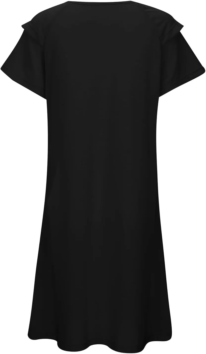 Women's Summer Dresses 2025 Ruffle Sleeve V Neck A Line Fit Sundresses Casual Beach Vacation Mini Skirt with Pockets