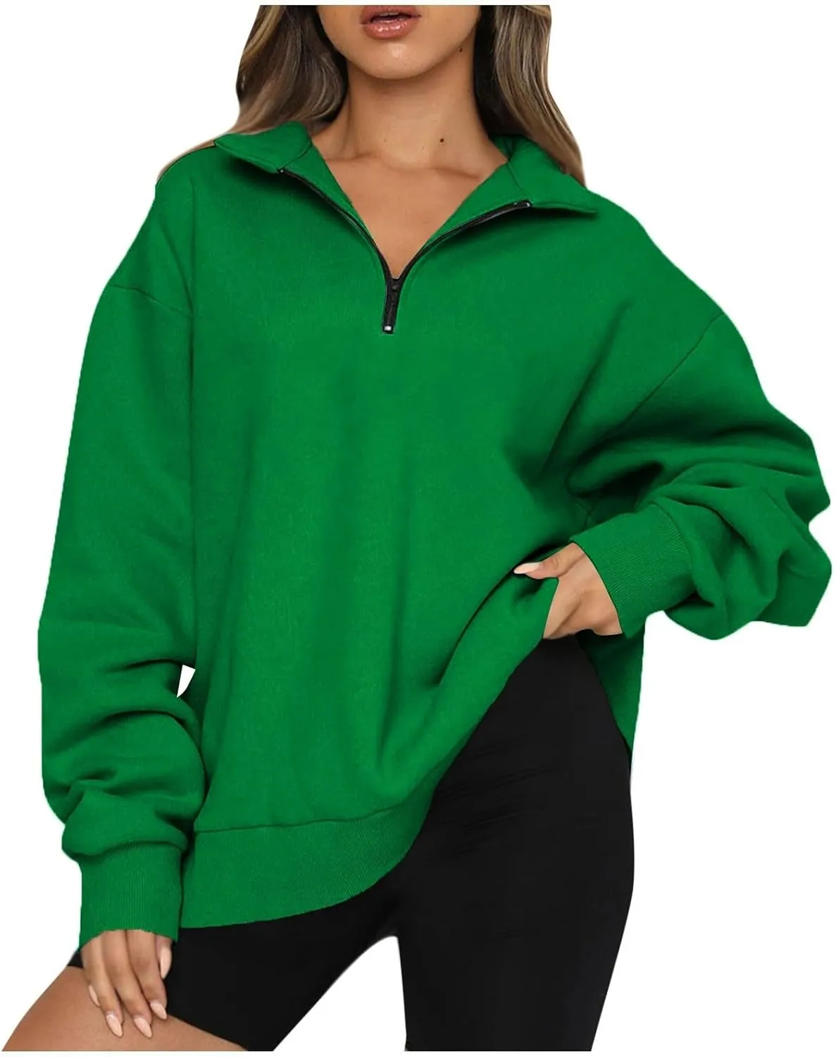 Womens Tops Long Sleeve Half Zip Sweatshirts Solid Color Lapel Pullover Casual Fashion Blouse Trendy Loose Fit Tops