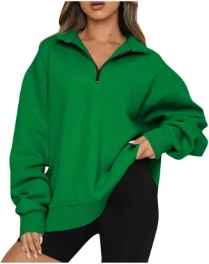 Womens Tops Long Sleeve Half Zip Sweatshirts Solid Color Lapel Pullover Casual Fashion Blouse Trendy Loose Fit Tops