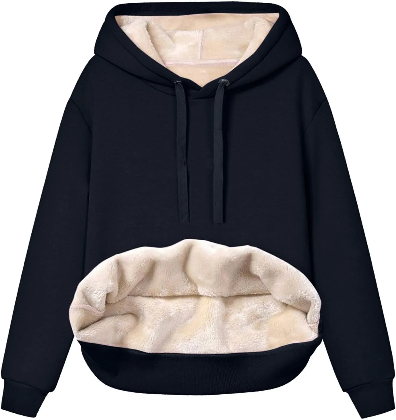 Womens Winter Warm Fleece Sherpa Lined Casual Drawstring Cotton Hooded Sweatshirts Thick Pullover with Pocket