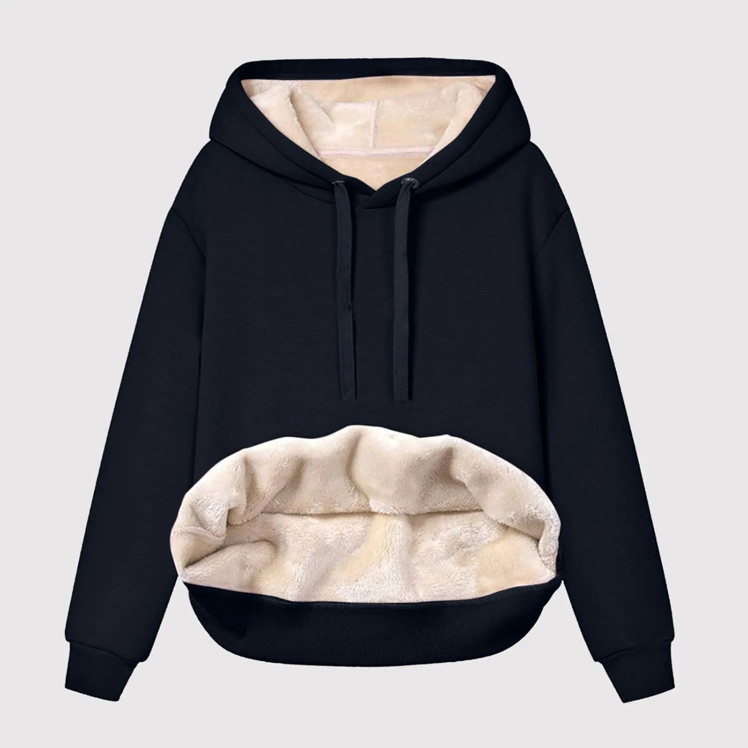 Womens Winter Warm Fleece Sherpa Lined Casual Drawstring Cotton Hooded Sweatshirts Thick Pullover with Pocket