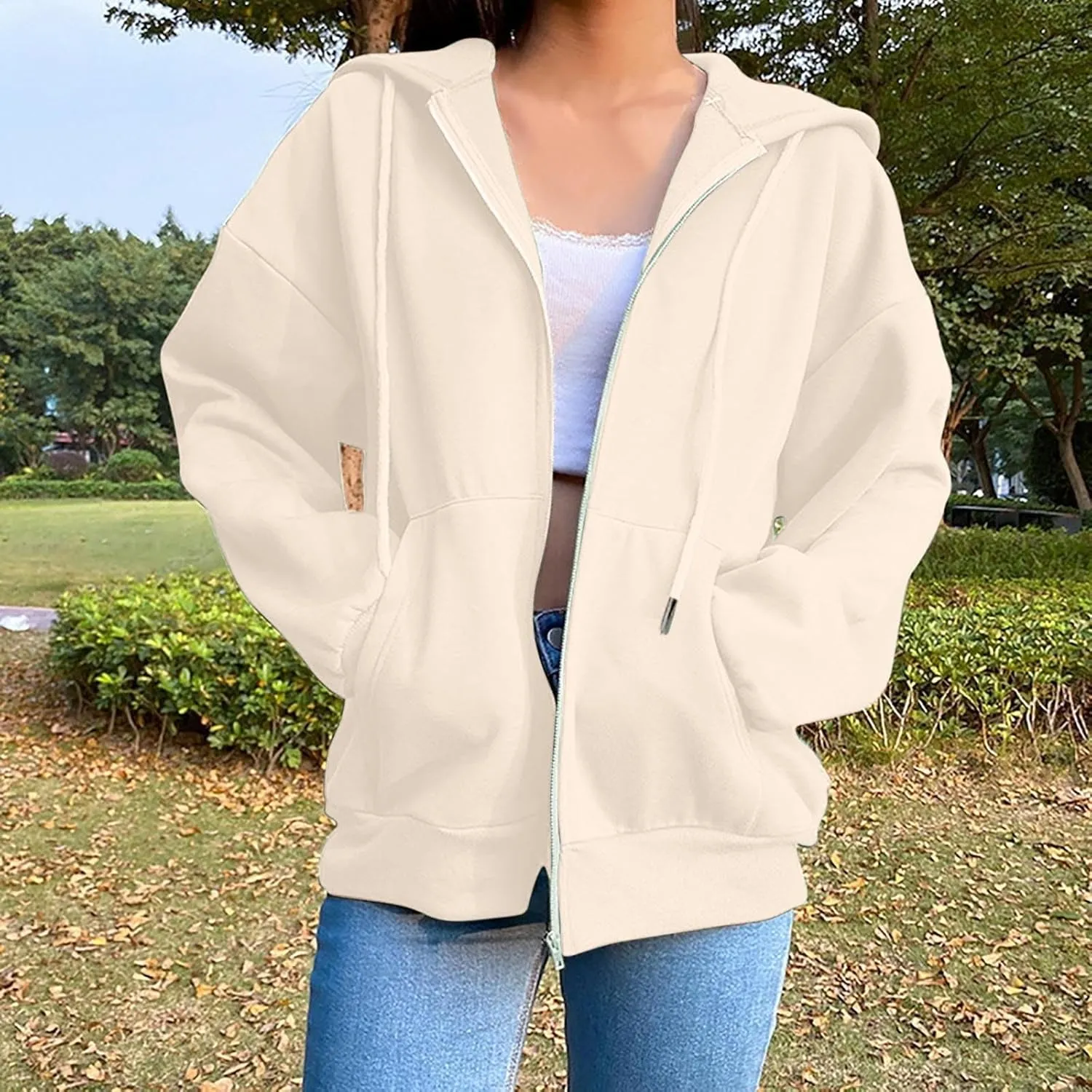 Women's Zip Up Fleece Sweatshirt Long Sleeve Fashion Pullover Hoodies Y2K Jacket with Pockets 2024 Fall Clothes