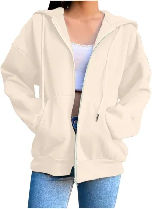 Women's Zip Up Fleece Sweatshirt Long Sleeve Fashion Pullover Hoodies Y2K Jacket with Pockets 2024 Fall Clothes