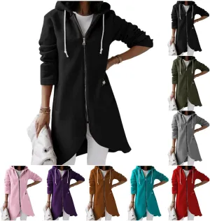 Womens Zip Up Hoodie Trendy Drawstring Oversized Long Hooded Sweatshirts Cute Tunic Irregular Hem Jackets Loose Coats