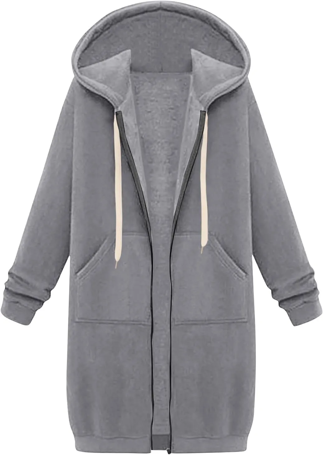 Womens Zip Up Hoodies Casual Sweatshirts Winter Windproof Drawstring Hooded Jacket Outerwear with Pocket 2024