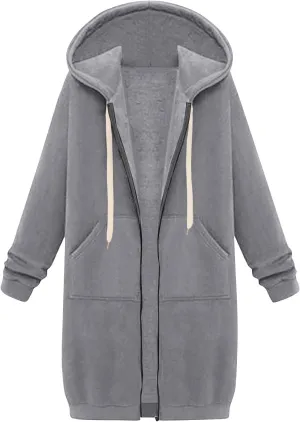 Womens Zip Up Hoodies Casual Sweatshirts Winter Windproof Drawstring Hooded Jacket Outerwear with Pocket 2024
