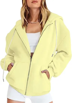 Womens Zip Up Hoodies Long Sleeve Oversized Sweatshirts Fleece Jackets 2024 Fall Outfits Fashion Coats with Pockets