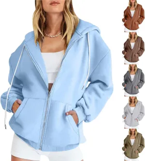 Womens Zip Up y2k Hoodies Fall Fashion Oversized Long Sleeve Hooded Sweatshirt Casual Lightweight Jacket With Pockets