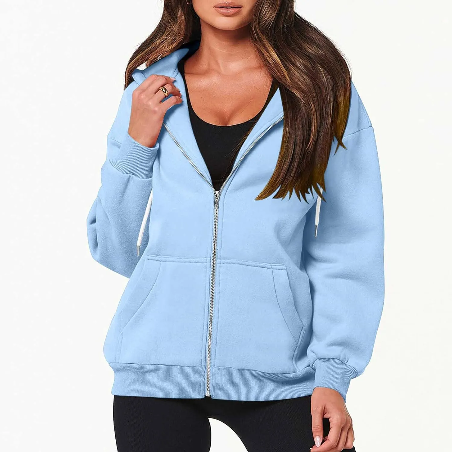 Womens Zip Up y2k Hoodies Fall Fashion Oversized Long Sleeve Hooded Sweatshirt Casual Lightweight Jacket With Pockets
